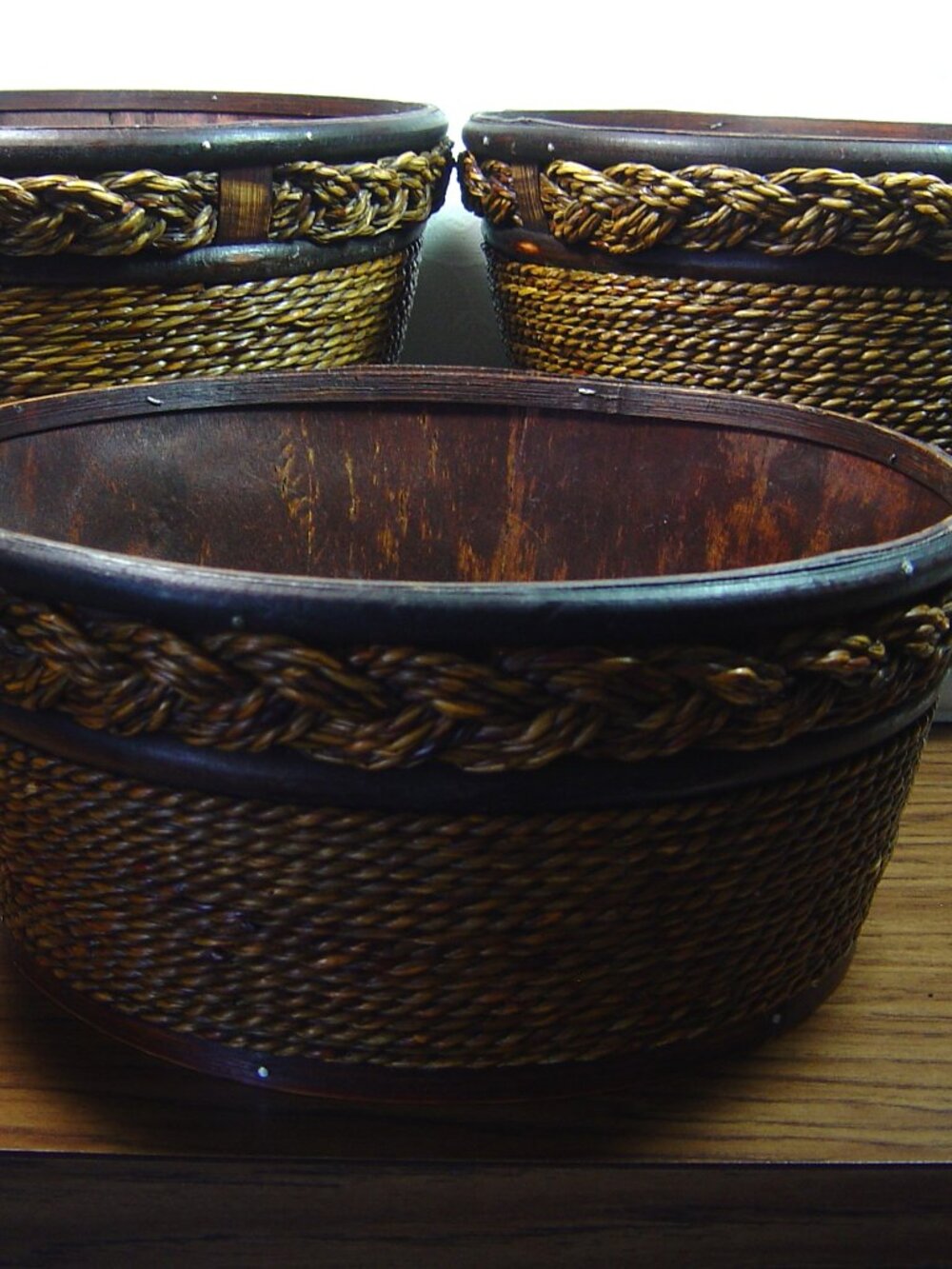 Lot of 3 decorative matching baskets-10.5" diameter & 5" tall